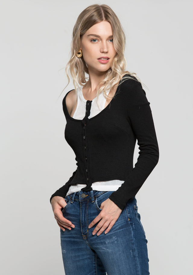 White Vest Within Black Sweater Top - ownthelooks-Development