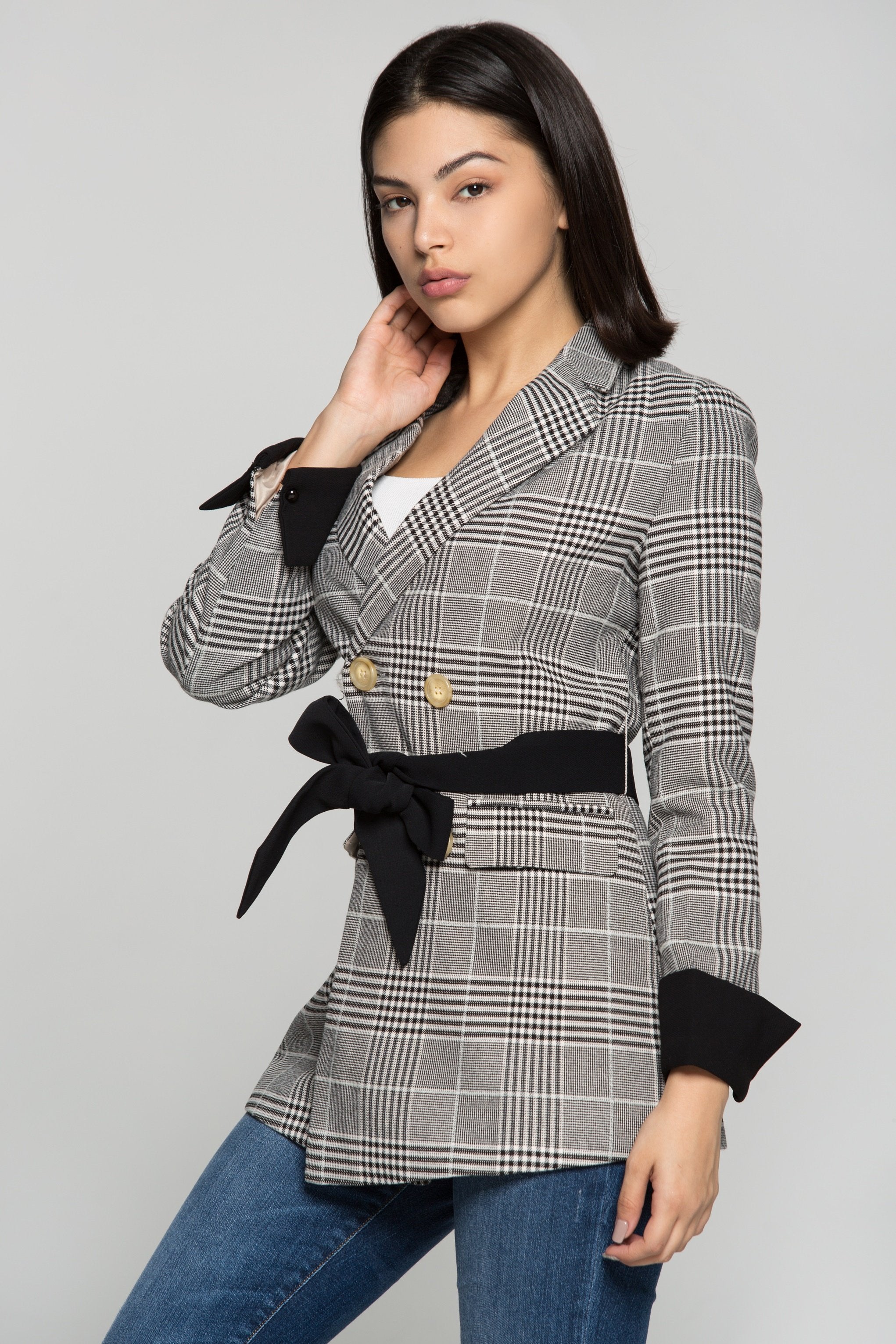 Black and White Shepherds Check Blazer - ownthelooks-Development