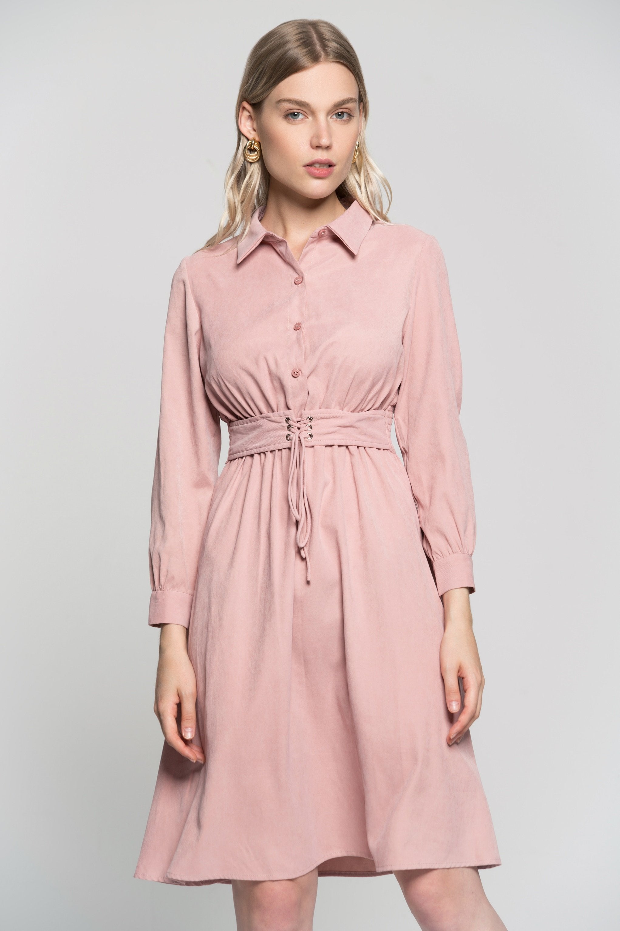 Bubblegum Pink Full Sleeves Midi Dress - ownthelooks-Development