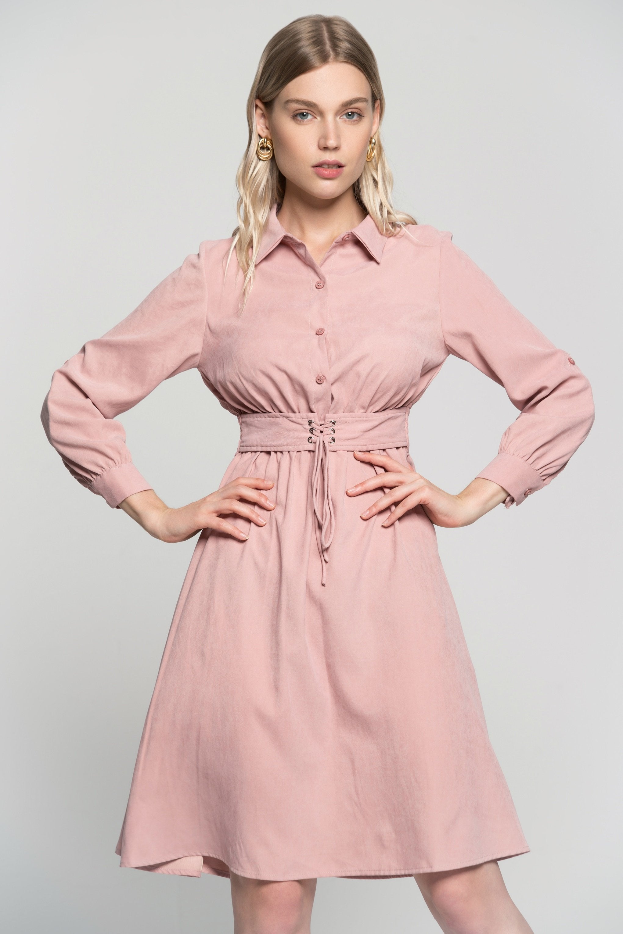 Bubblegum Pink Full Sleeves Midi Dress - ownthelooks-Development