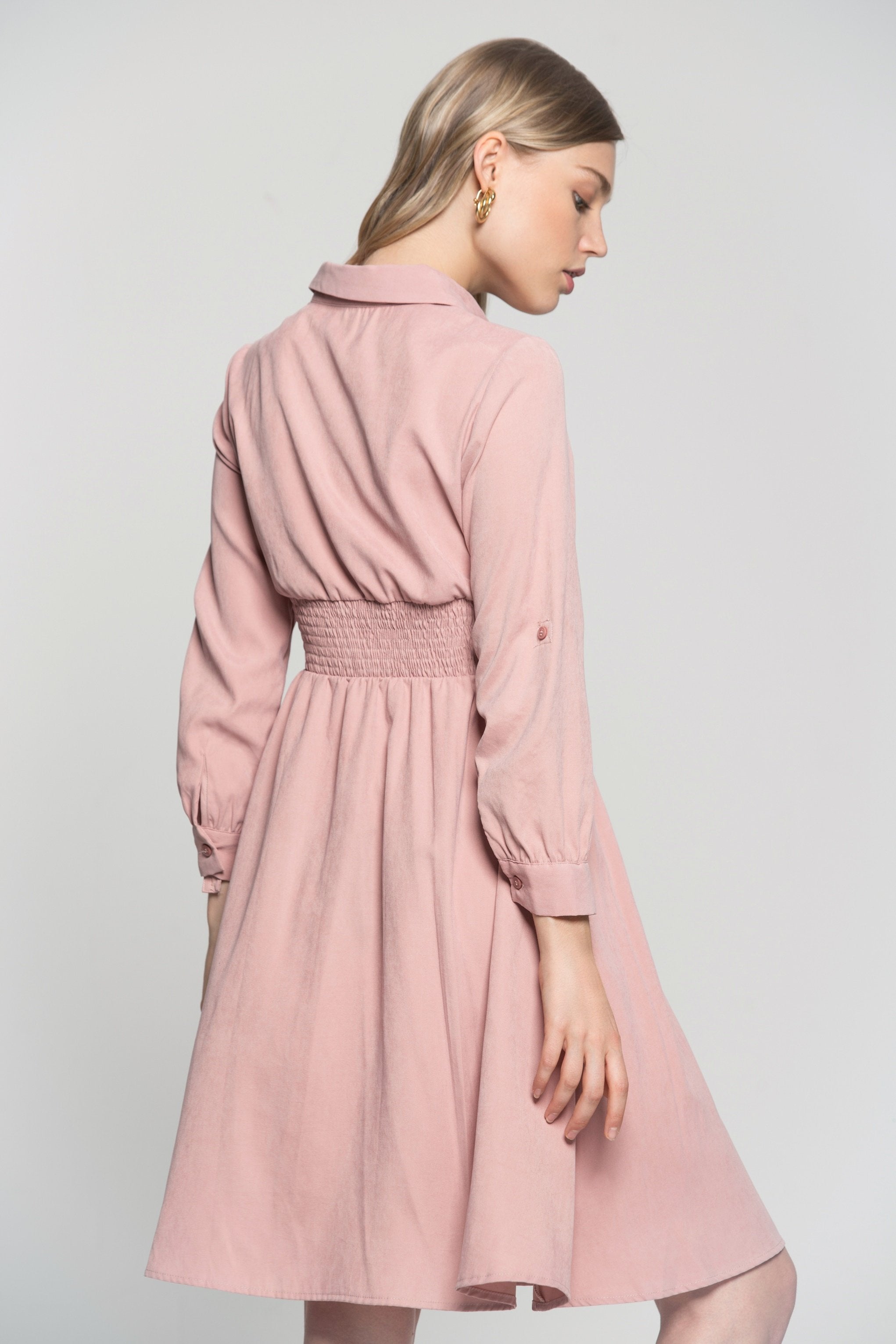 Bubblegum Pink Full Sleeves Midi Dress - ownthelooks-Development
