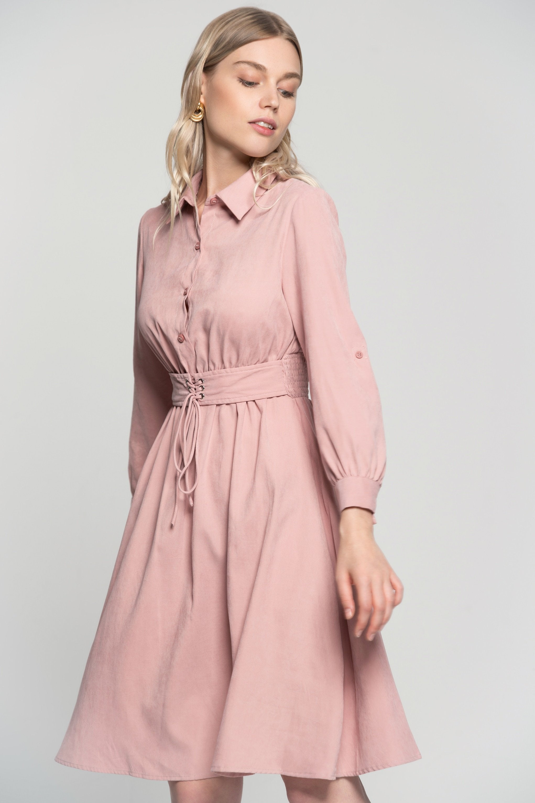 Bubblegum Pink Full Sleeves Midi Dress - ownthelooks-Development