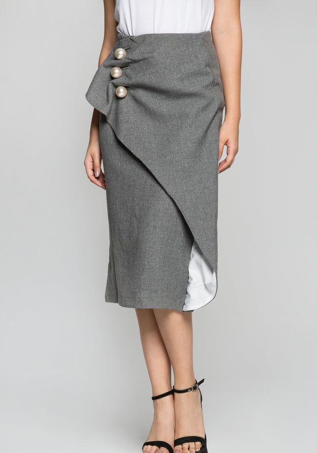 Grey Pearl Detail Pencil Skirt - ownthelooks-Development