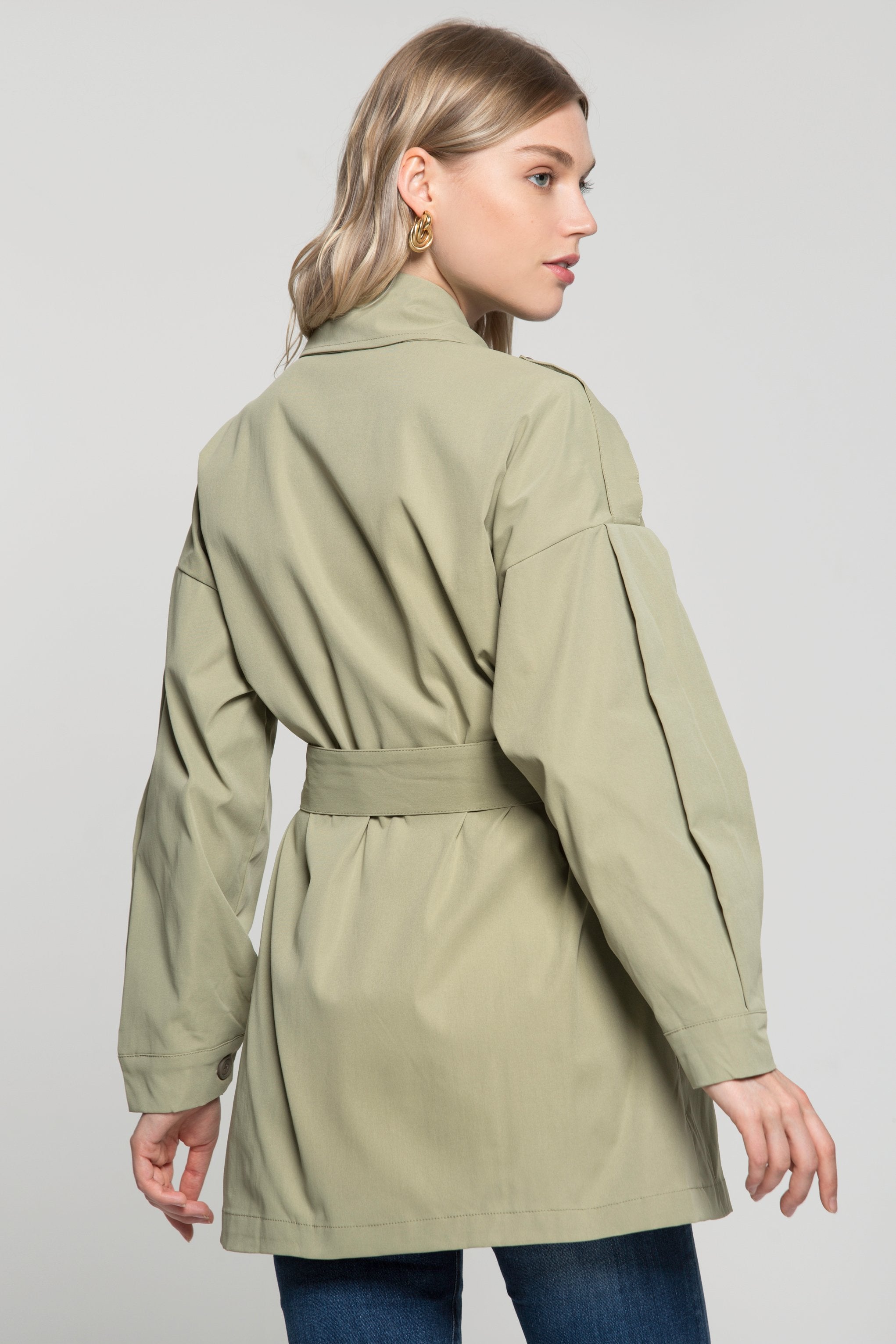 Olive Green Solid Jacket Dress and Tie Up Belt - ownthelooks-Development