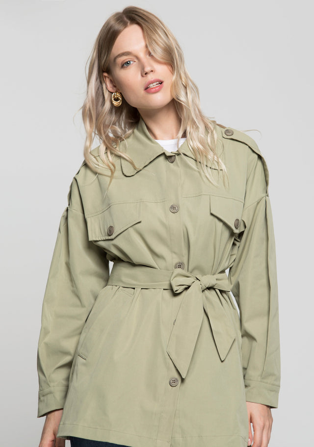 Olive Green Solid Jacket Dress and Tie Up Belt - ownthelooks-Development