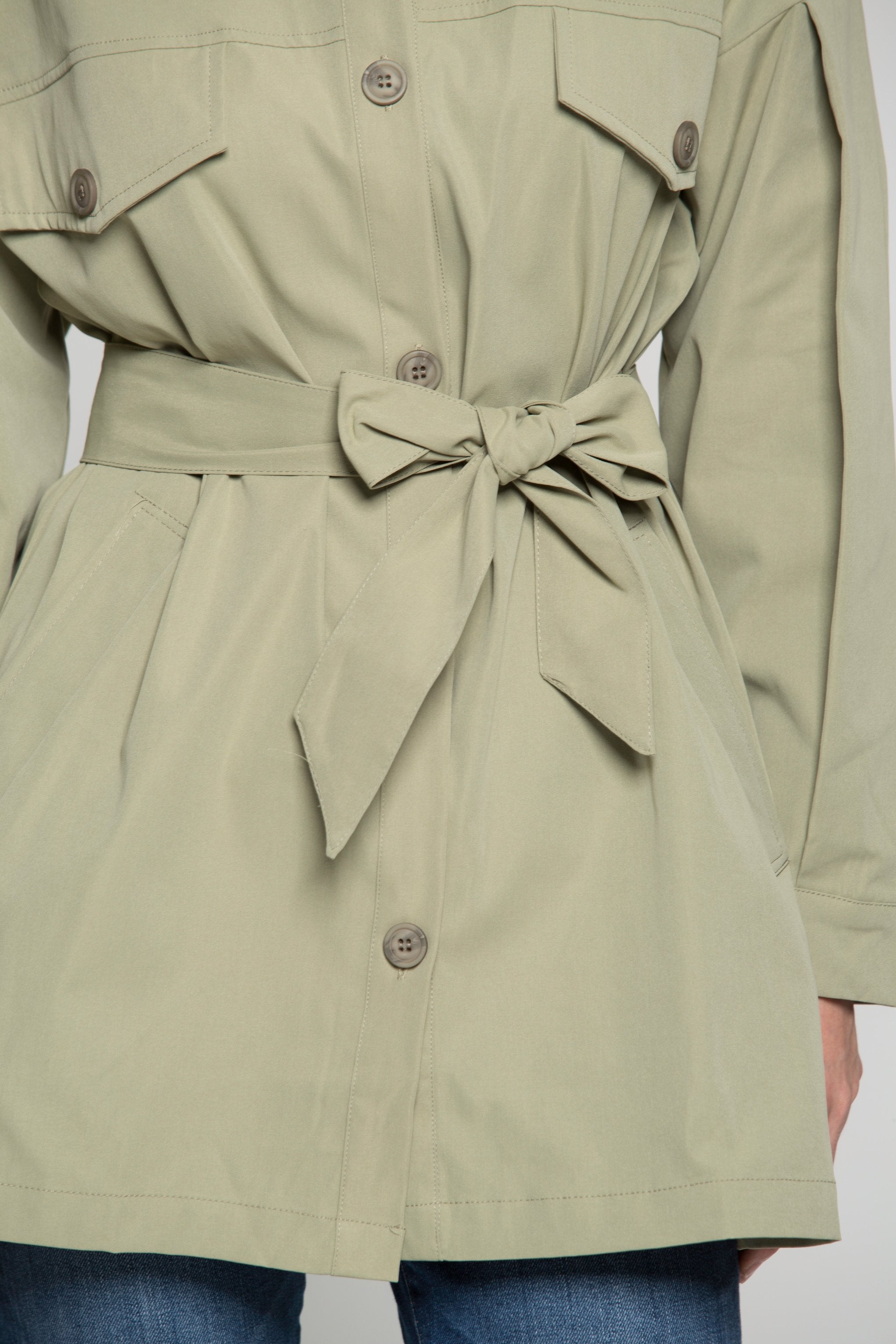 Olive Green Solid Jacket Dress and Tie Up Belt - ownthelooks-Development