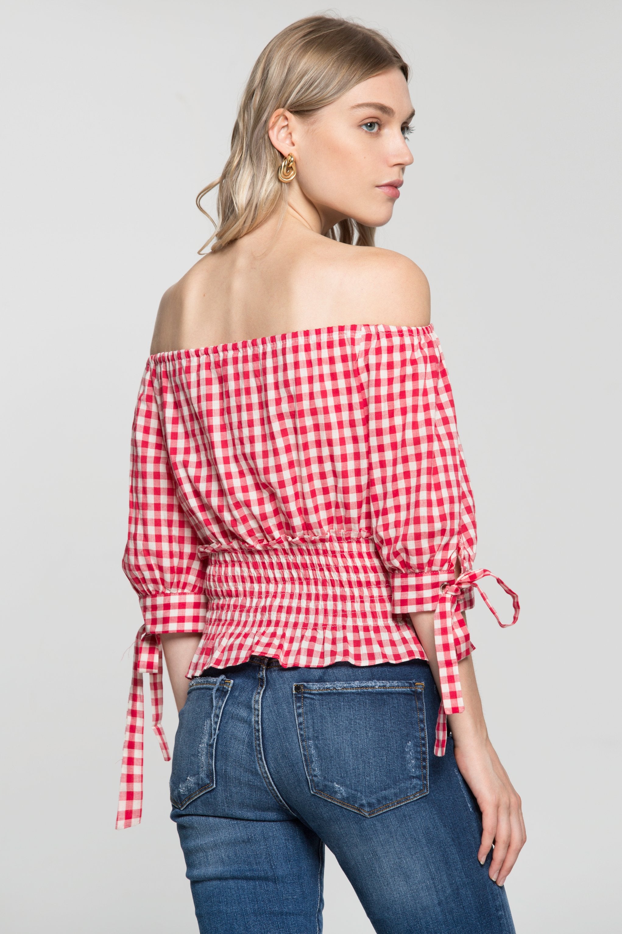 Red and White Smocked Waist Gingham Top - ownthelooks-Development